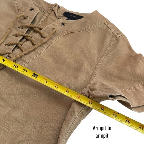 J. Crew Lace up V-Neck Canvas Short Sleeve Khaki Midi Dress Safari Summer 10 - Picture 9 of 10